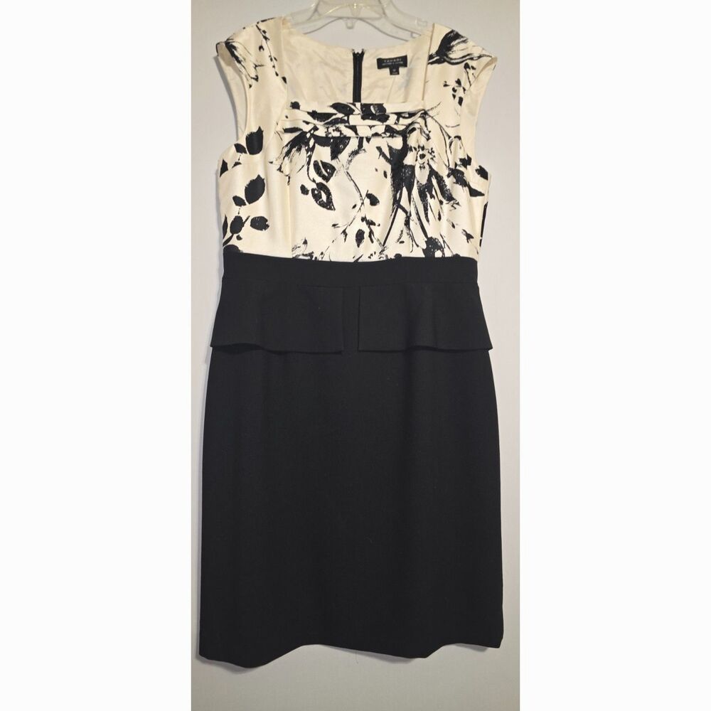 Tahari Arthur Levine Peplum Pencil skirt Dress Black & Ivory Size 12